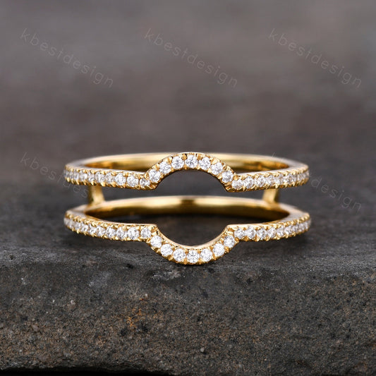Dainty curved Moissanite wedding band Yellow gold double curve stacking band half eternity enhancer matching band Unique bridal promise gift