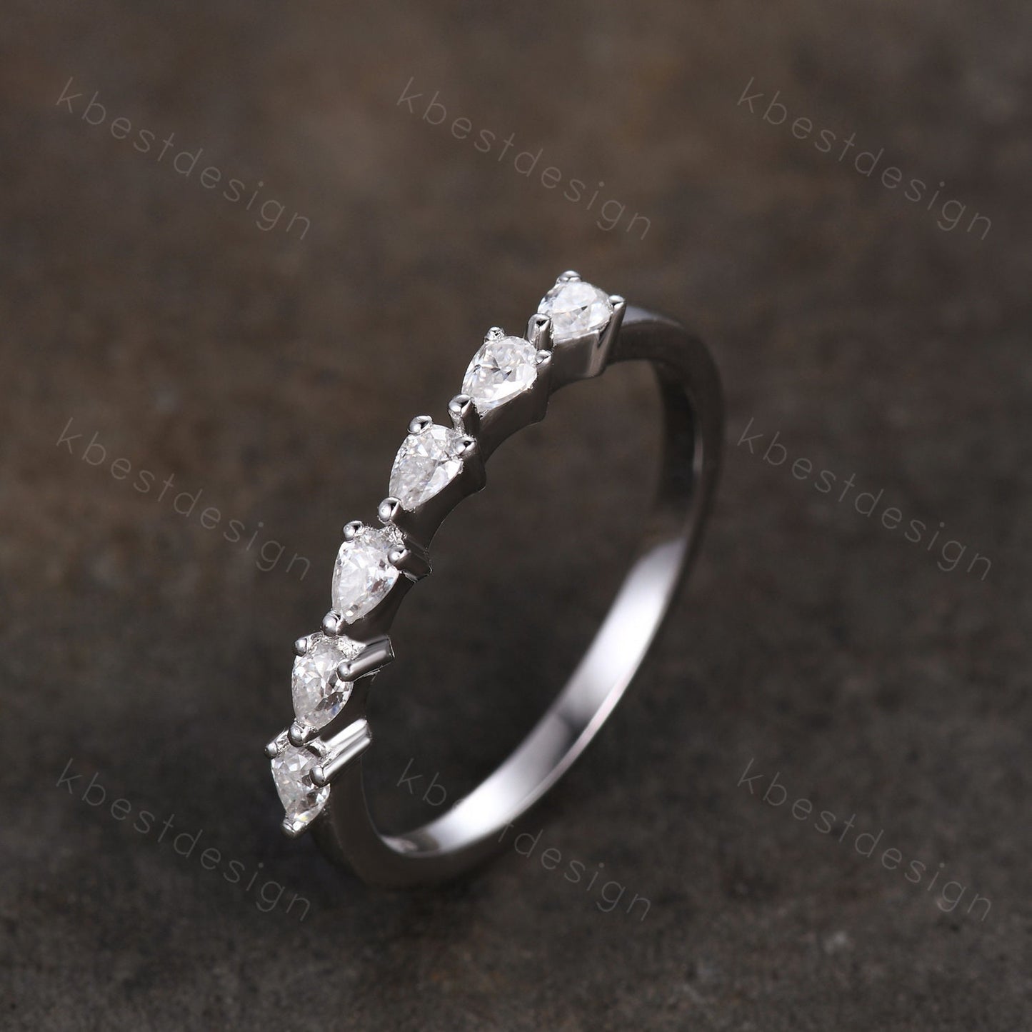 Unique Moissanite wedding band women pear cut Half eternity band Sterling silver wedding band Diamond wedding band promise Anniversary gift