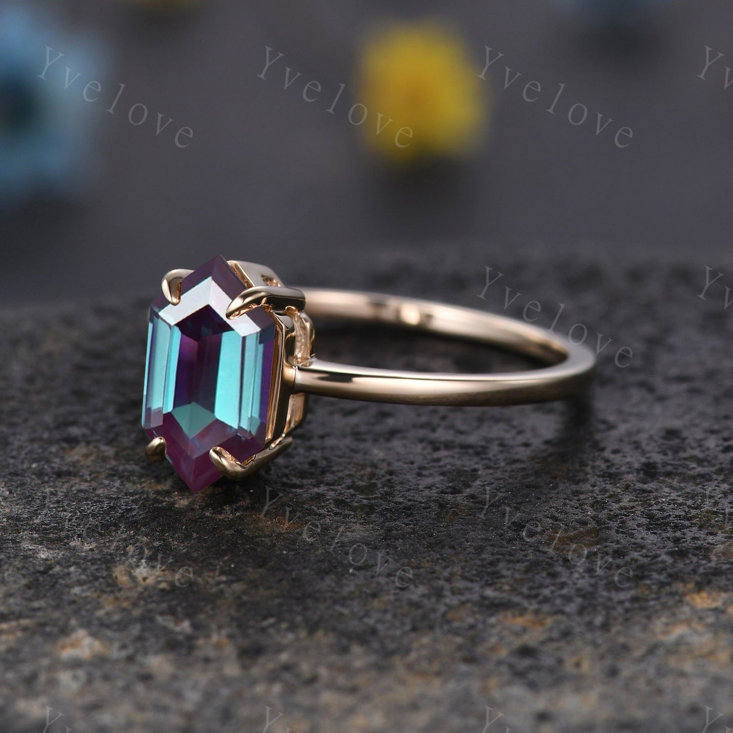 Vintage Hexagon Alexandrite engagement ring,Unique Alexandrite Wedding Ring,Solitaire Ring,Handmade Ring,Promise Stacking Ring,Gift For Her