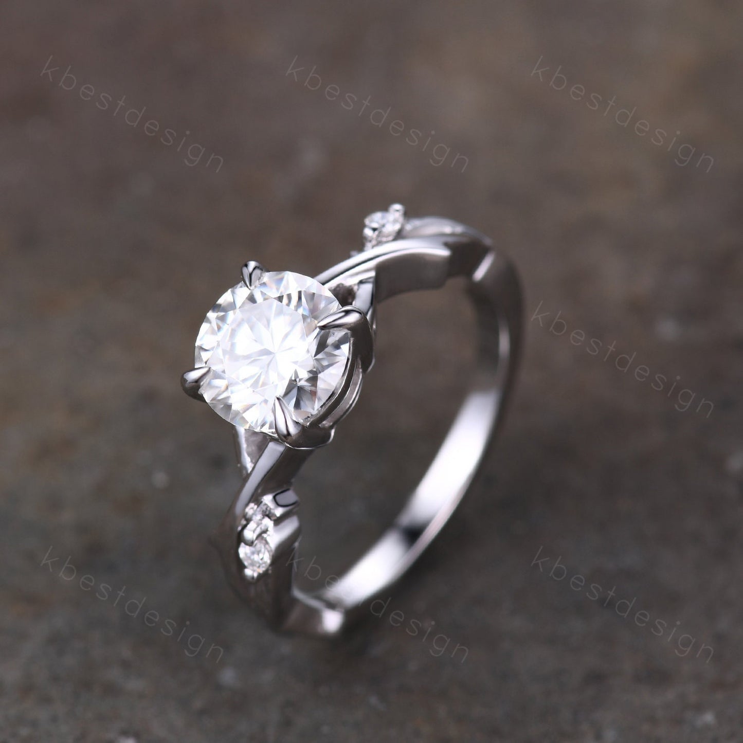 Antique twig Moissanite engagement ring 1.2CT round cut Simulated diamond ring art deco white gold bridal wedding ring unique promise ring