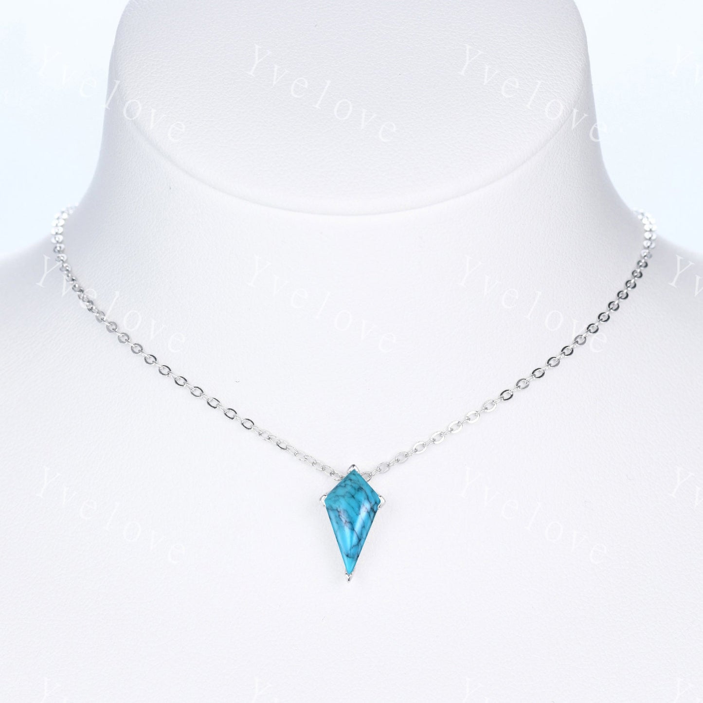Unique Kite shaped Turquoise Pendant,Turquoise Necklace,Silver Art Deco Necklace,December Gift,Vintage Women Bridal Gift Anniversary Gift