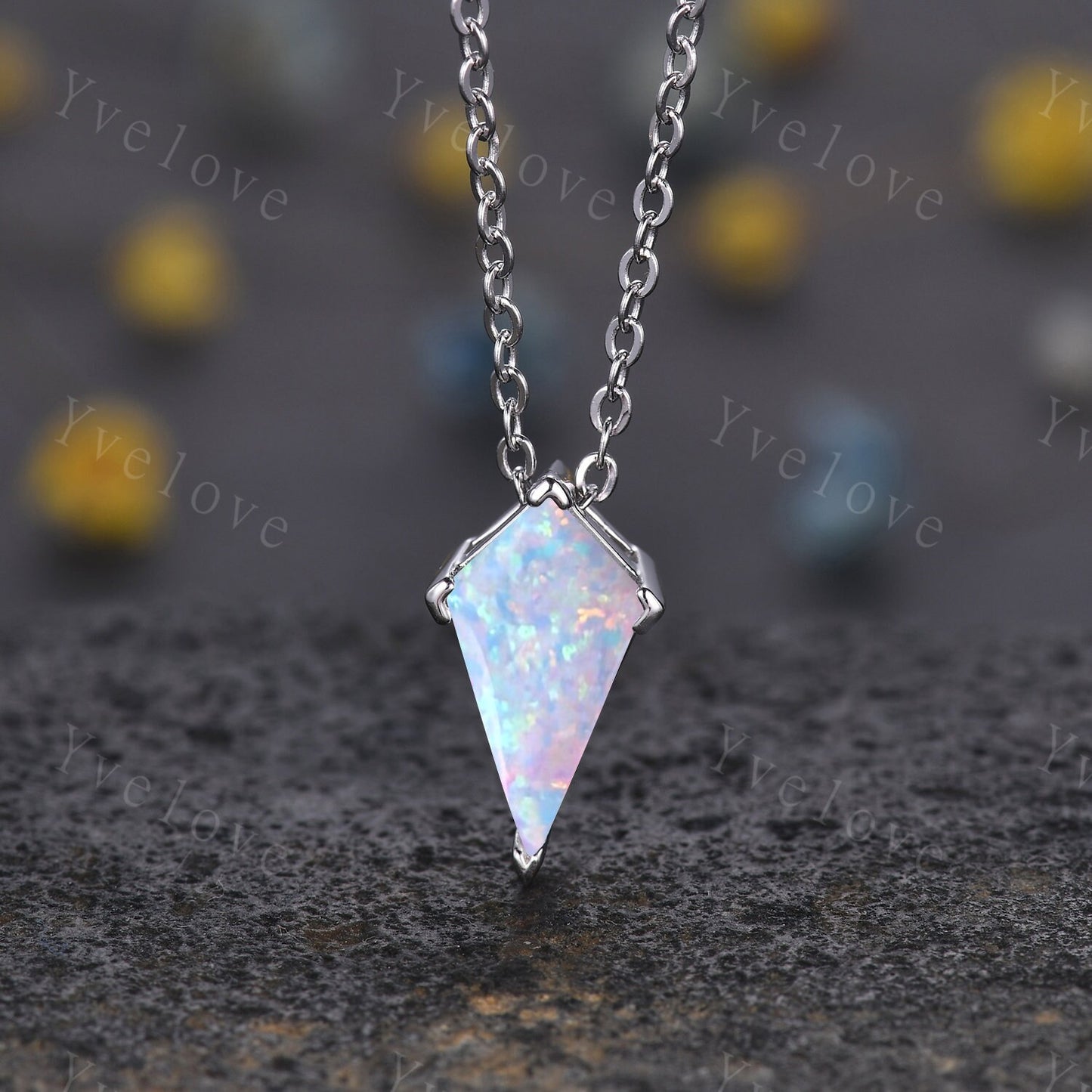 Unique Kite shaped Turquoise Pendant,Turquoise Necklace,Silver Art Deco Necklace,December Gift,Vintage Women Bridal Gift Anniversary Gift