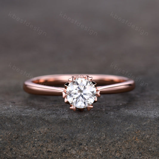 Delicate Moissanite Engagement Ring, Dainty Ring, Promise Ring, Rose Gold Engagement Ring, Bridal Wedding Ring, Anniversary Ring