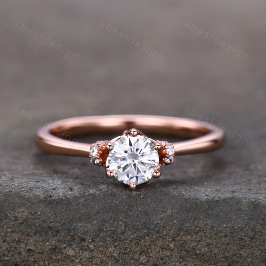 0.5ct round Moissanite engagement ring delicate Simulated Diamond wedding ring rose gold ring Anniversary ring Promise ring Gift for her