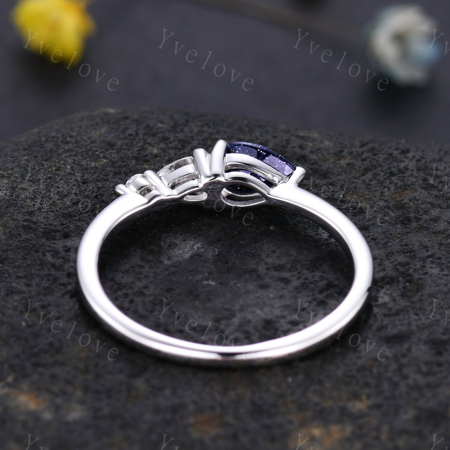 Vintage Sandstone Engagement Ring,Pear Cut Gems,Art Deco Moissanite Wedding Band,3 Stone Unique Women Bridal Promise Ring,Sterling Silver