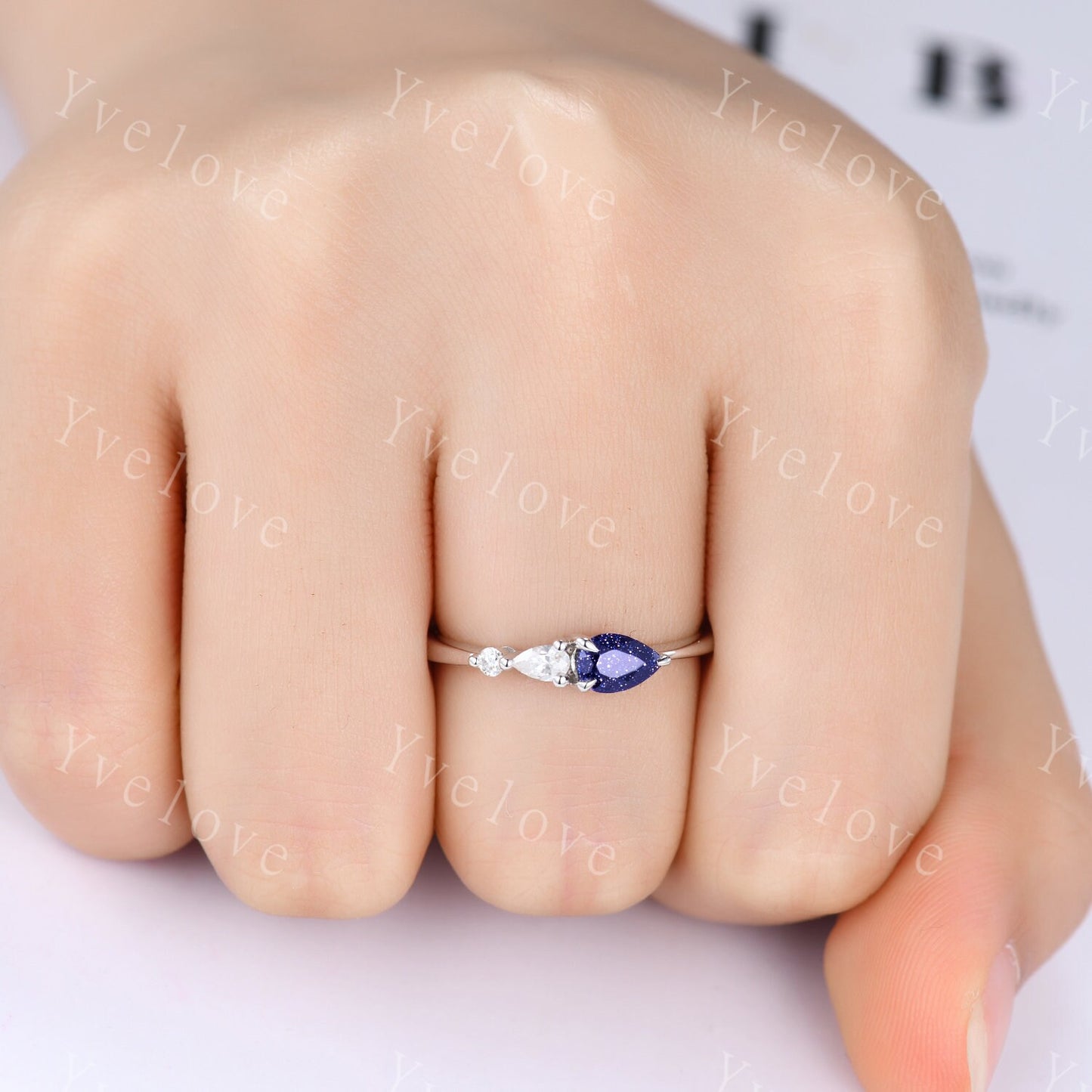 Vintage Sandstone Engagement Ring,Pear Cut Gems,Art Deco Moissanite Wedding Band,3 Stone Unique Women Bridal Promise Ring,Sterling Silver
