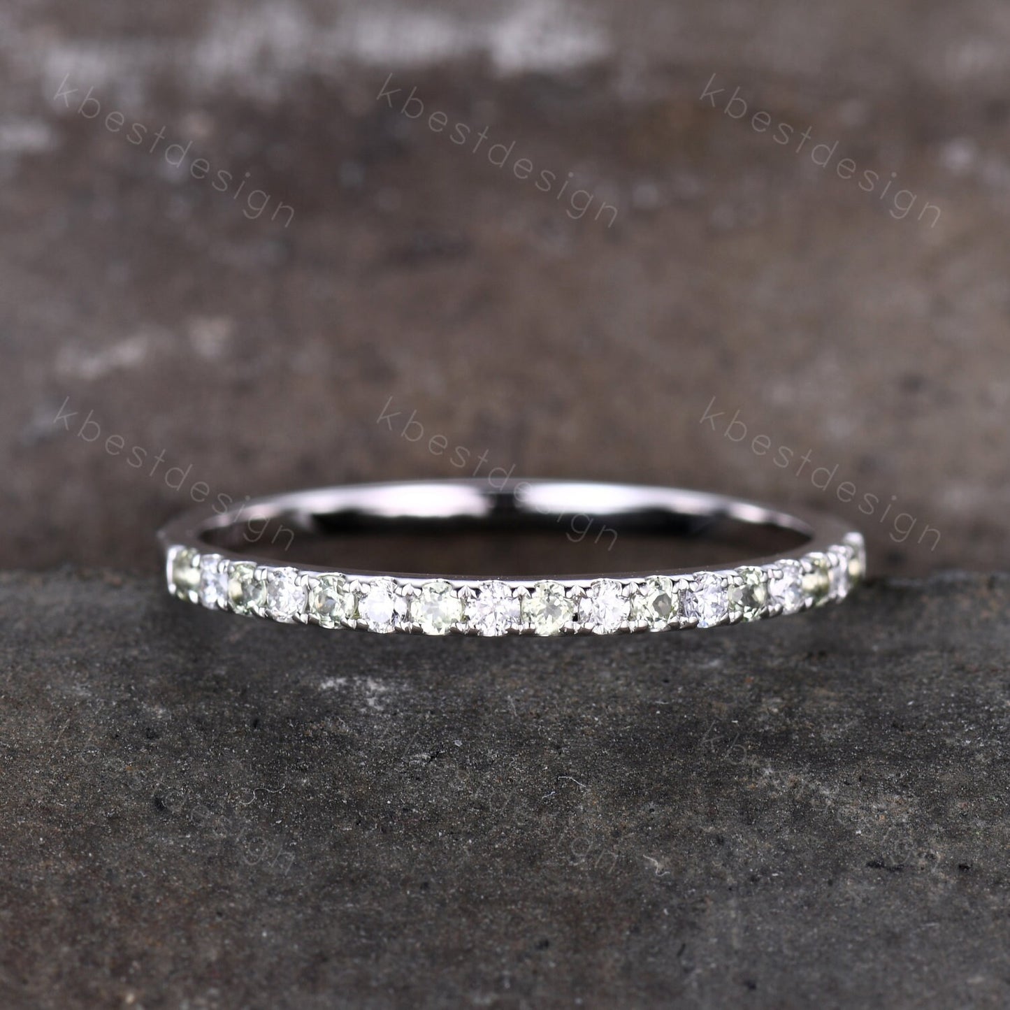 Half Eternity Band Peridot Ring Sterling Silver Moissanite Wedding Band August Birthstone Pave Stackable Band Anniversary Ring for Her