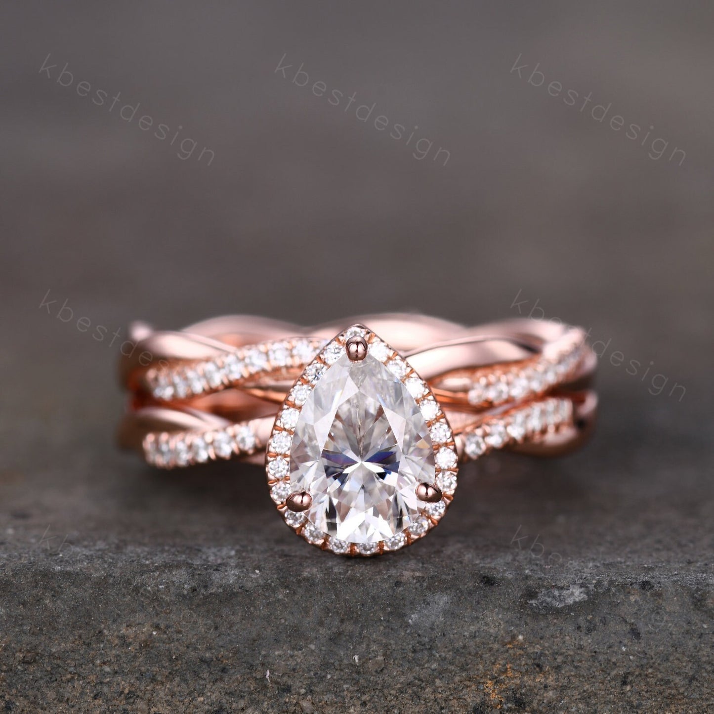 Twisted Pear Shaped Moissanite Engagement ring Set 6x8mm Teardrop 1.5CT Moissanite Ring Unique Infinity Wedding Ring Simulated Diamond Ring