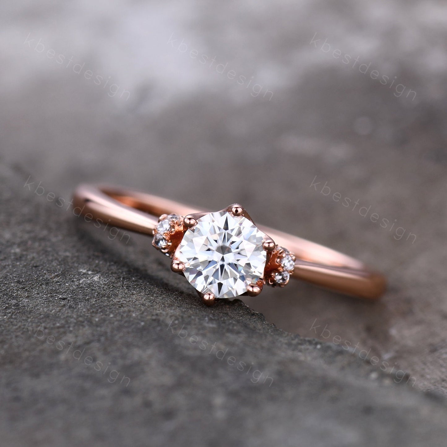 0.5ct round Moissanite engagement ring delicate Simulated Diamond wedding ring rose gold ring Anniversary ring Promise ring Gift for her