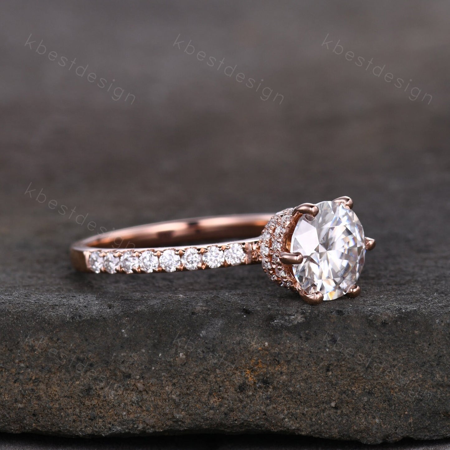 1.2CT Round Cut Moissanite Engagement Ring Vintage Hidden Halo Moissanite Ring Classic 6 Prong Ring Simulated Diamond Wedding Ring Promise