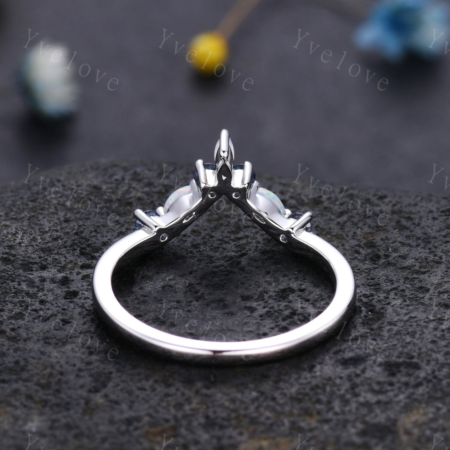 Opal Alexandrite Wedding Ring Match Stacking ring V Curved Wedding Band Sterling Silver Marquise Opal Ring Promise Jewelry Anniversary Gift