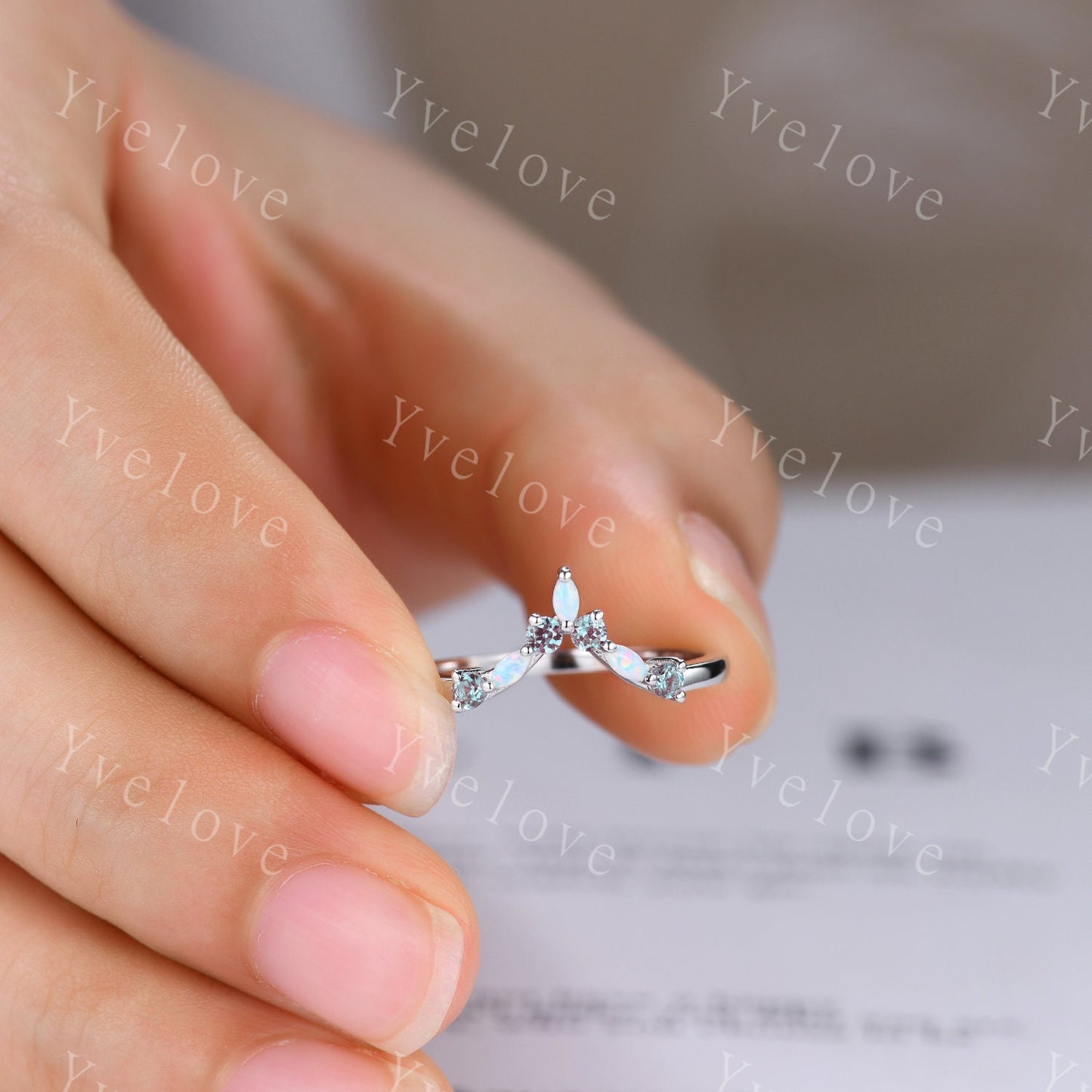 Opal Alexandrite Wedding Ring Match Stacking ring V Curved Wedding Band Sterling Silver Marquise Opal Ring Promise Jewelry Anniversary Gift