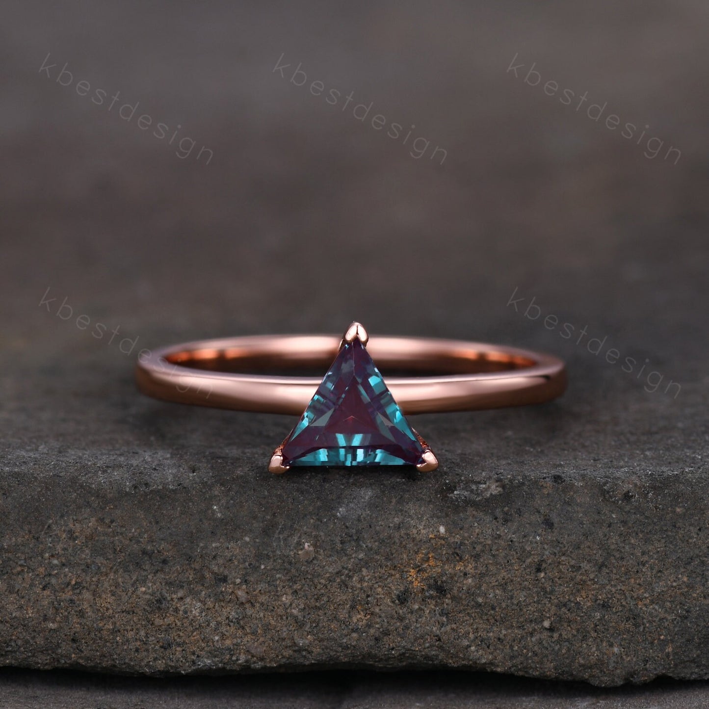 Trillion Cut Alexandrite Engagement Ring Triangle Alexandrite Solitaire Ring Rose Gold Ring June Birthstone Ring Anniversary Promise Ring