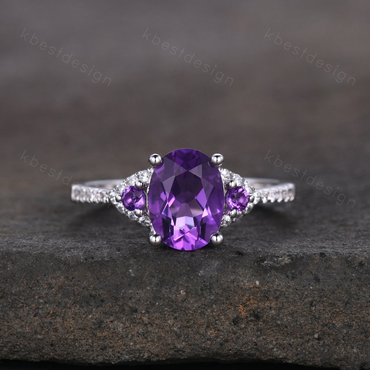 Natural Amethyst Ring, Purple Amethyst Engagement Ring, February Birthstone, Gemstone Ring, Anniversary Birthday Gift For Her, Yellow Gold