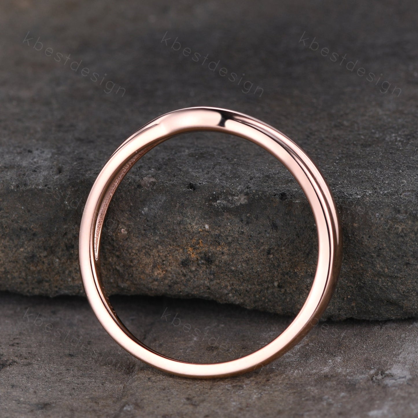 Curved wedding band Rose gold plain band unique stacking matching band Minimalist ring Bridal wedding band Anniversary gift for her