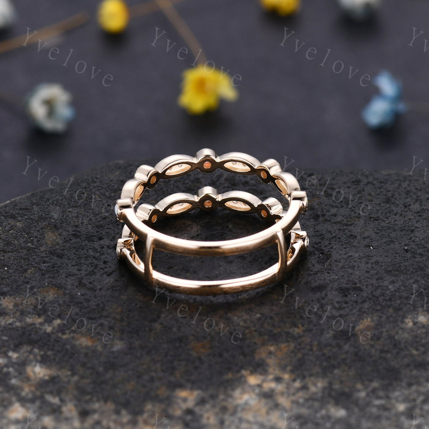 Opal Moissanite ring wrap ring guard enhancer ring art deco opal wedding band milgrain style ring 14k solid gold matching stacking band