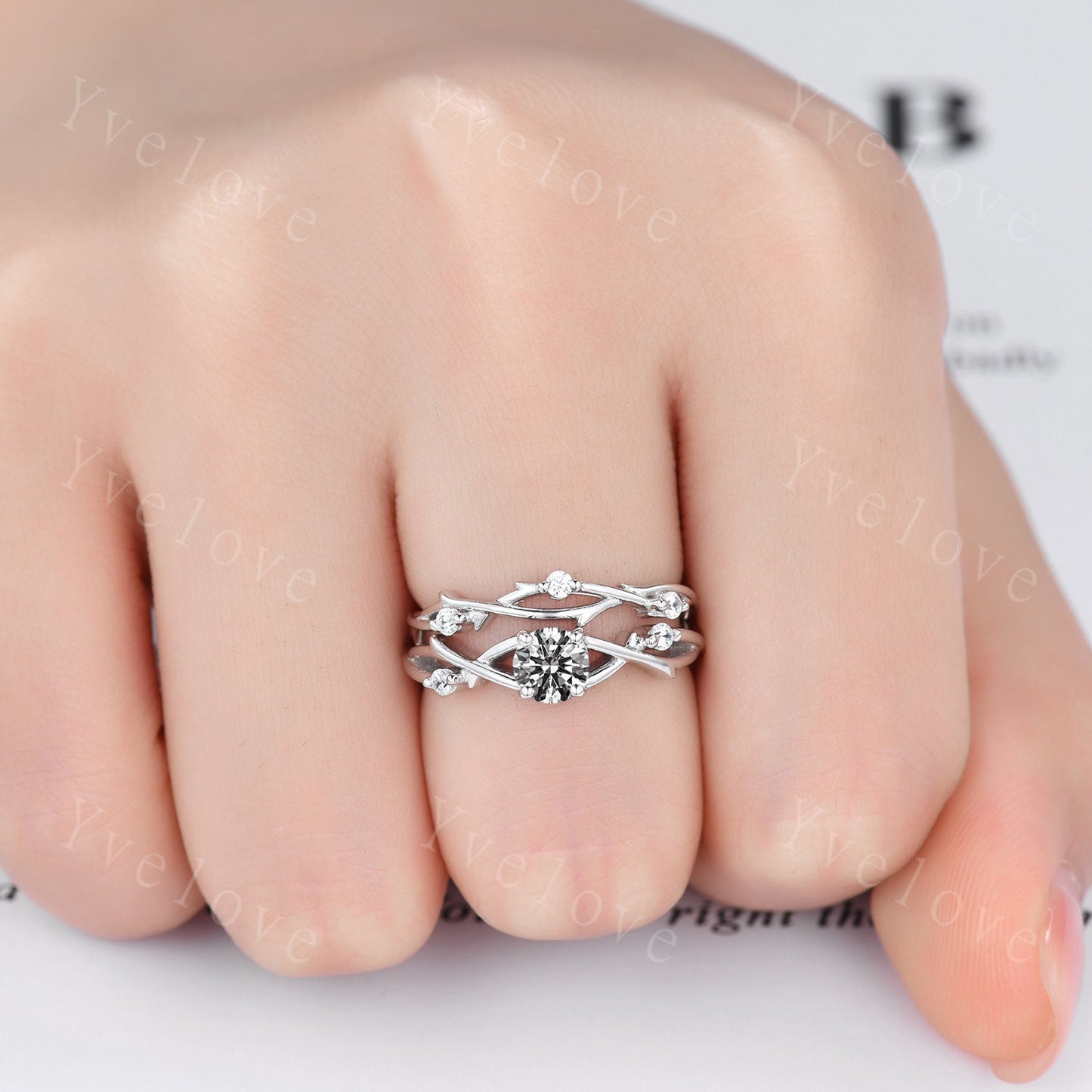 CVD Diamond Ring,IGI CERTIFIED Brilliant Round Diamond Engagement Ring Set,Lab Grown Diamond Ring,Women Vines Ring Gift,Eco-Friendly Diamond
