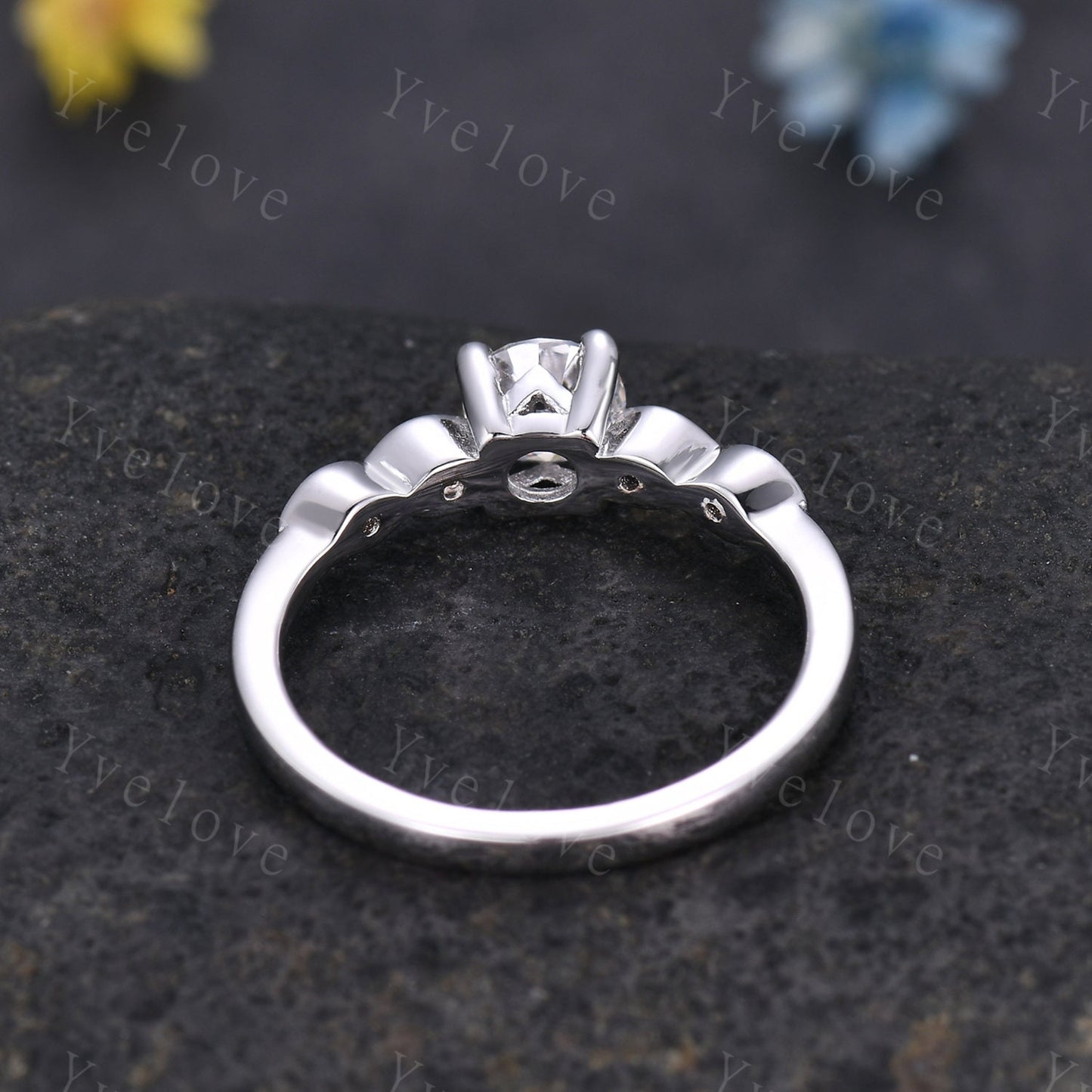Danity moissanite engagement ring 5mm round cut moissanite 14k white gold art deco diamond wedding band bridal promise ring gift for her
