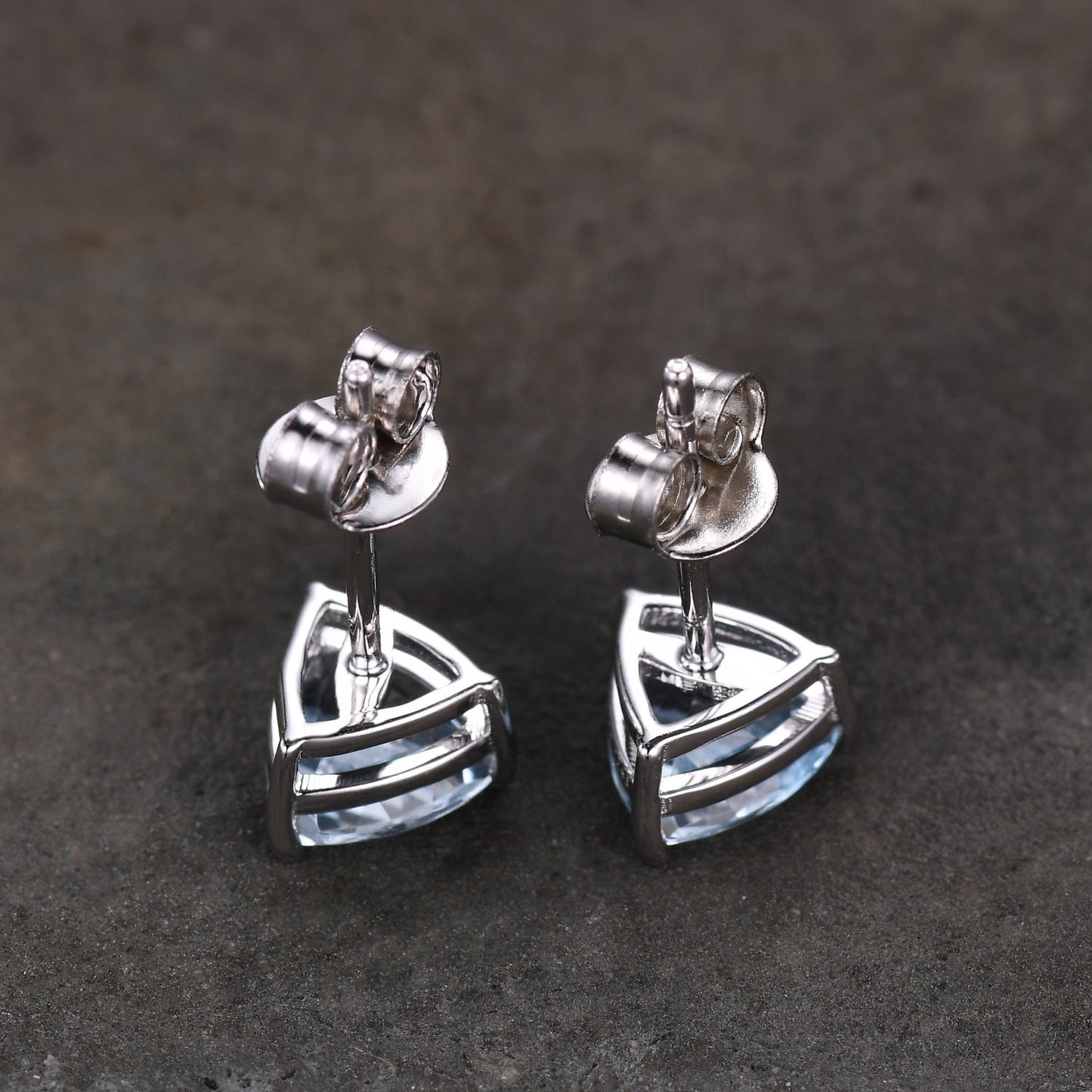 Trillion cut Natural Aquamarine Studs, Silver Aquamarine Earring Studs, March Birthstone Earrings, Genuine Gemstone earrings, Birthday Gift
