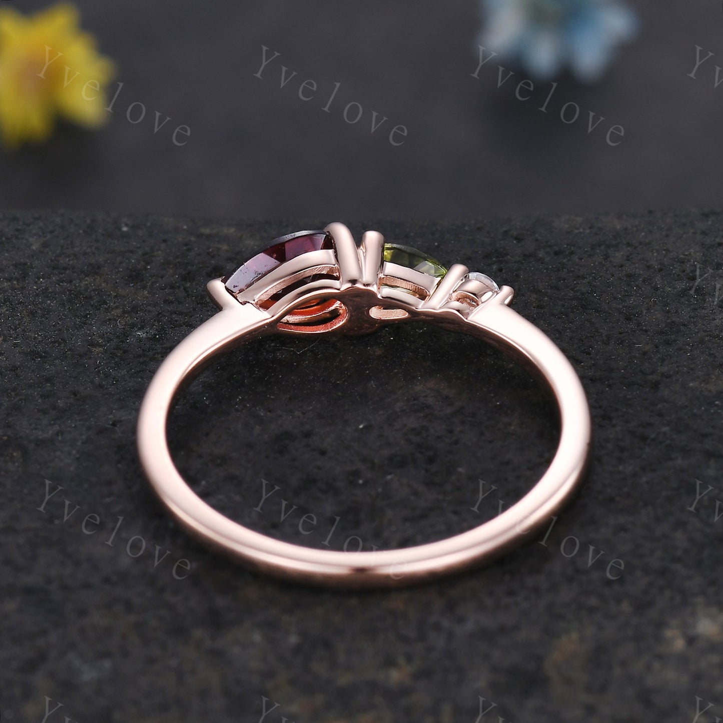 Vintage Red Garnet Peridot Engagement Ring,Pear Cut Gems,Art Deco Moissanite Wedding Band,3 Stone Unique Women Bridal Promise Ring,Custom