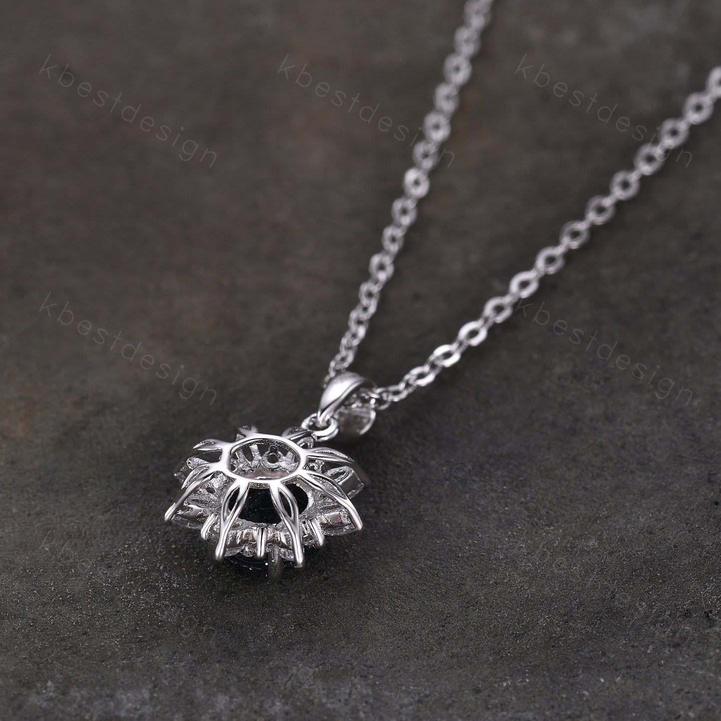 1CT Round Galaxy Blue Sandstone Necklace Vintage Art Deco Necklace for Women Unique Marquise cut Moissanite Halo Pendant Anniversary Gift