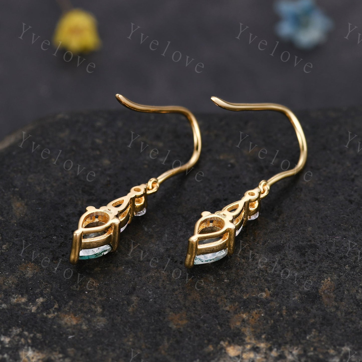Unique Salt and Pepper Diamond Opal Earrings,Pear Cut Gems,Art Deco Diamond Delicate Dainty Earrings,3 Stone Minimalist Women Gift for Her