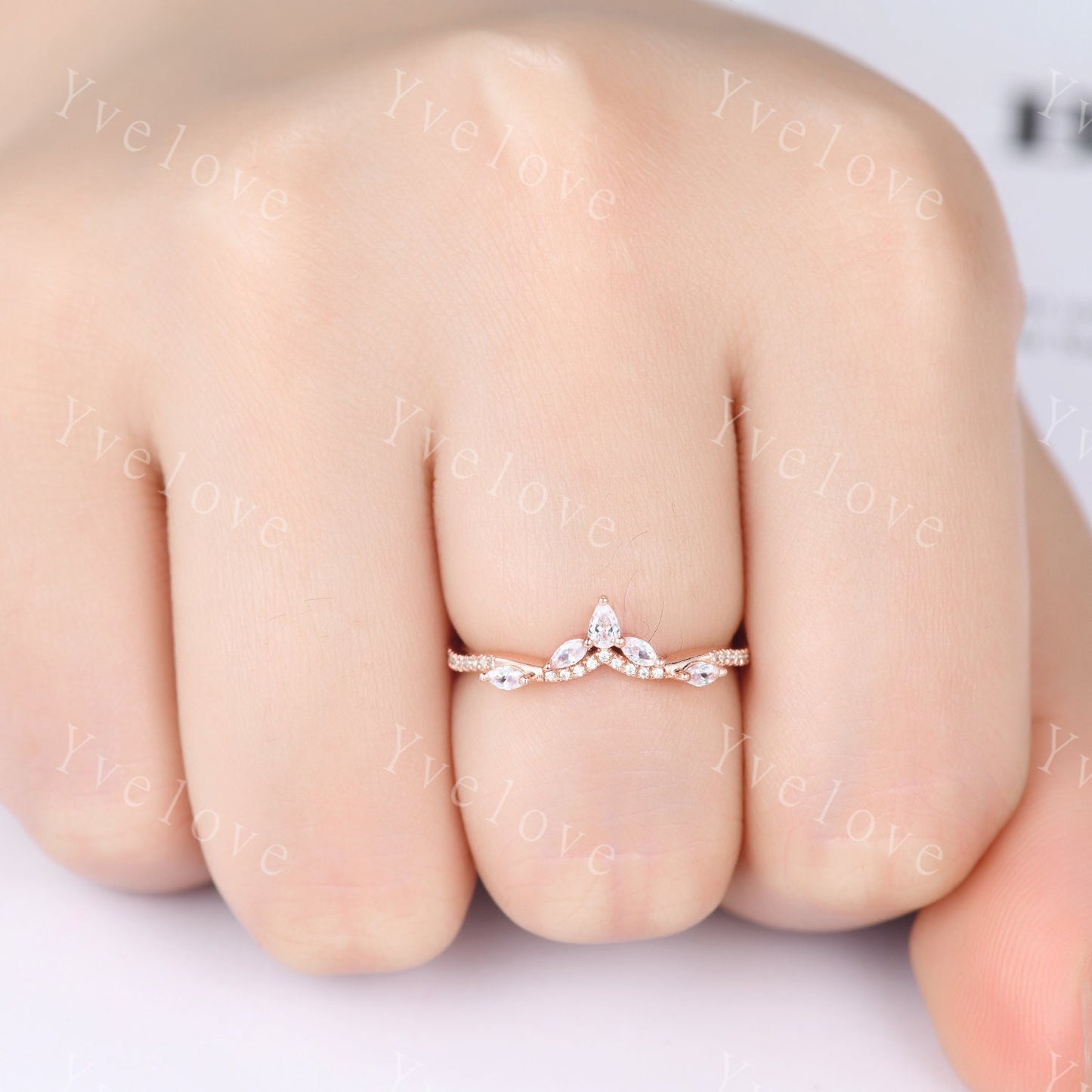 Moissanite wedding band marquise moissanite diamond v curved wedding ring stackable matching band gift for women 14k solid gold bridal band