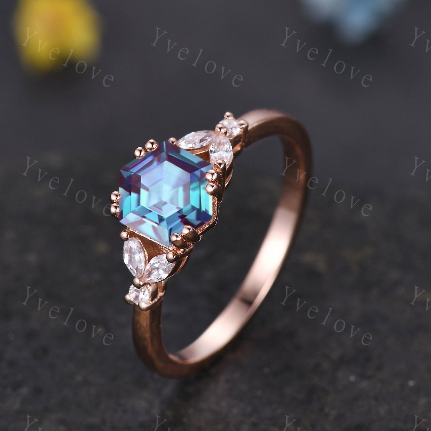 Hexagon Alexandrite Ring,Alexandrite Engagement Ring,Enhancer Wedding Ring,Double Curved band,Women Bridal Stacking Moissanite Band,Silver