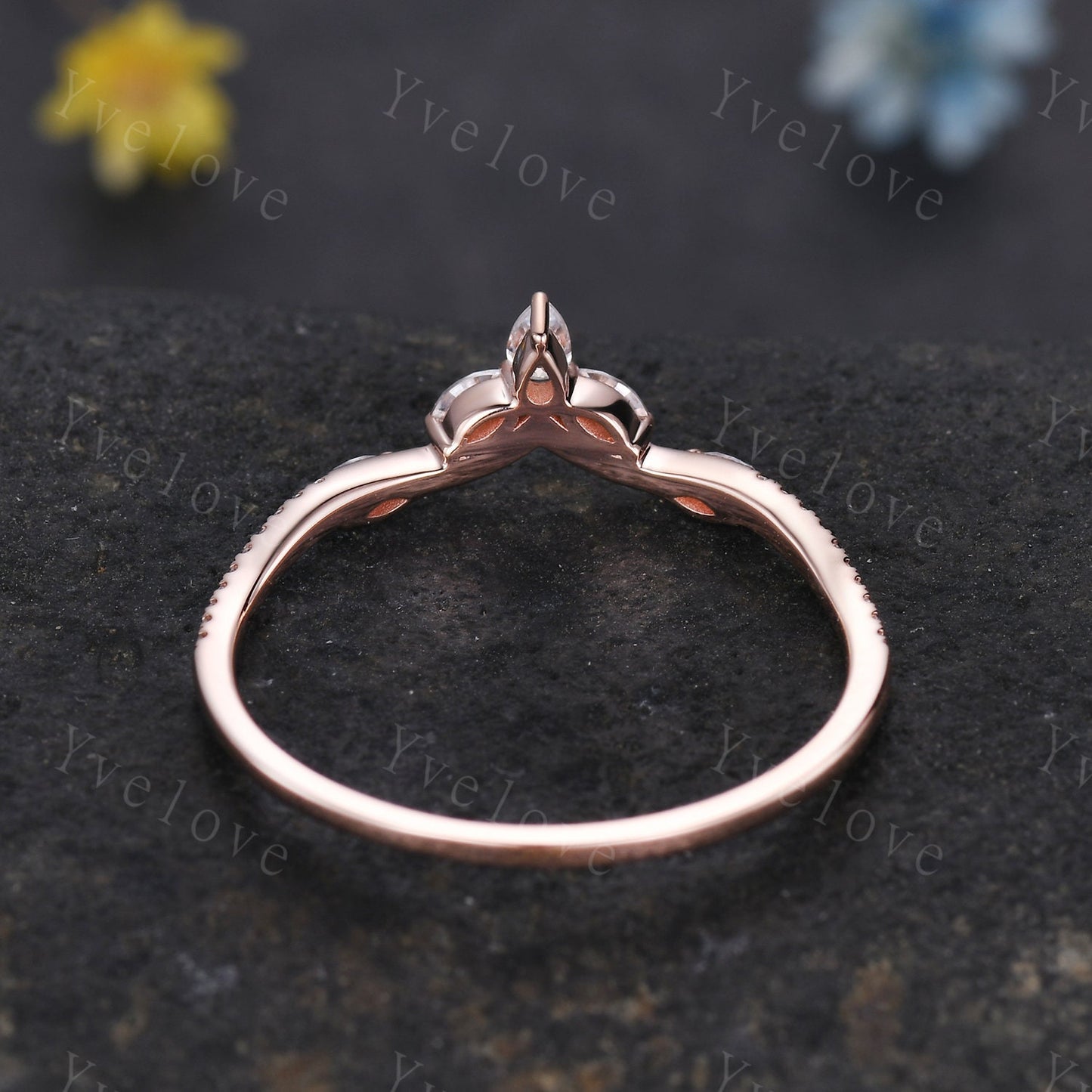 Moissanite wedding band marquise moissanite diamond v curved wedding ring stackable matching band gift for women 14k solid gold bridal band
