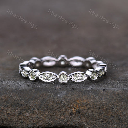 Art deco Peridot wedding band sterling silver full eternity band vintage peridot stacking matching band August Birthstone ring Promise gift