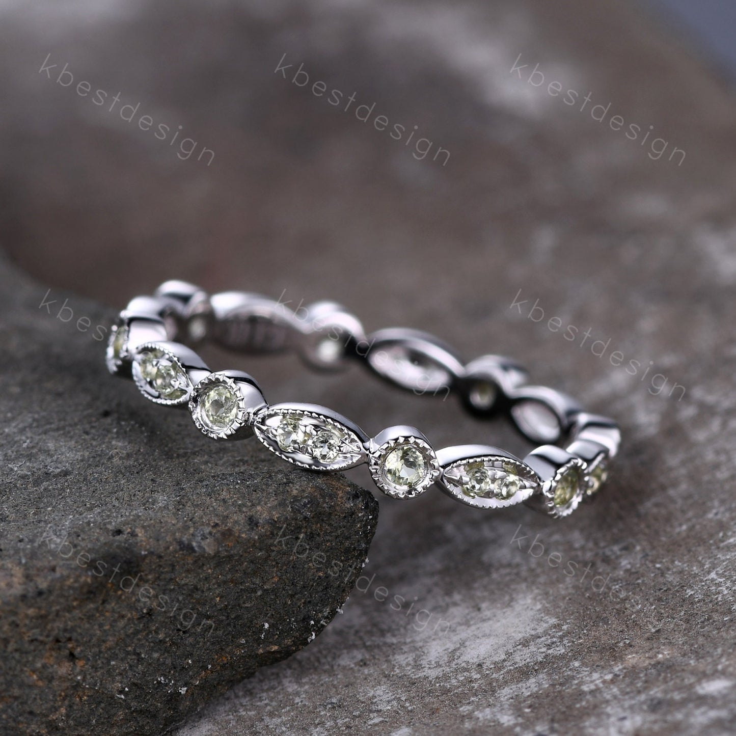 Art deco Peridot wedding band sterling silver full eternity band vintage peridot stacking matching band August Birthstone ring Promise gift