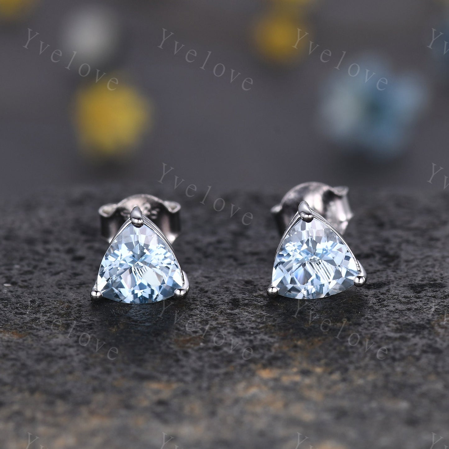 Dainty Triangle aquamarine, earrings natural gemstone jewelry unique earrings studs art deco earring anniversary gift for her Birthday Gift