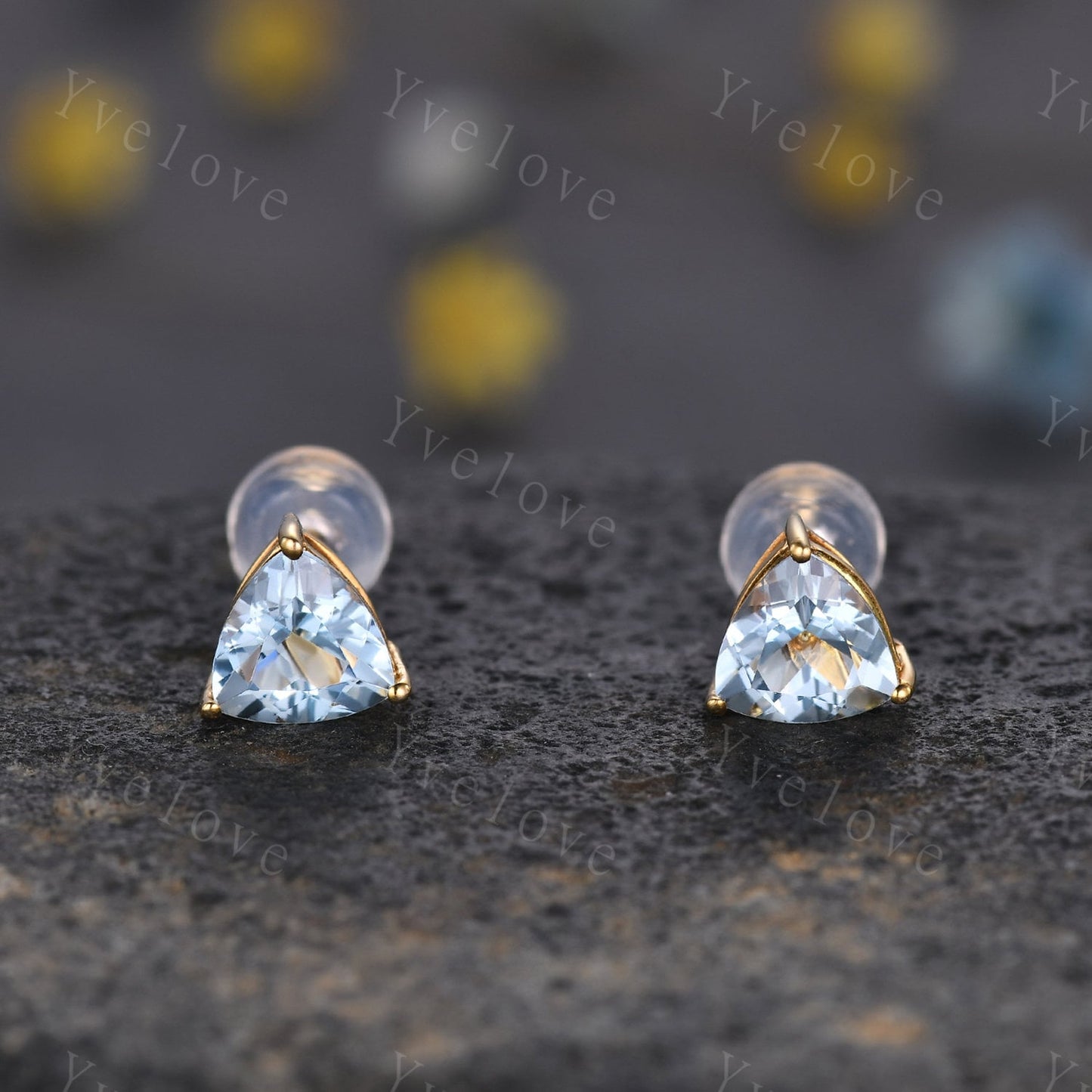 Dainty Triangle aquamarine, earrings natural gemstone jewelry unique earrings studs art deco earring anniversary gift for her Birthday Gift