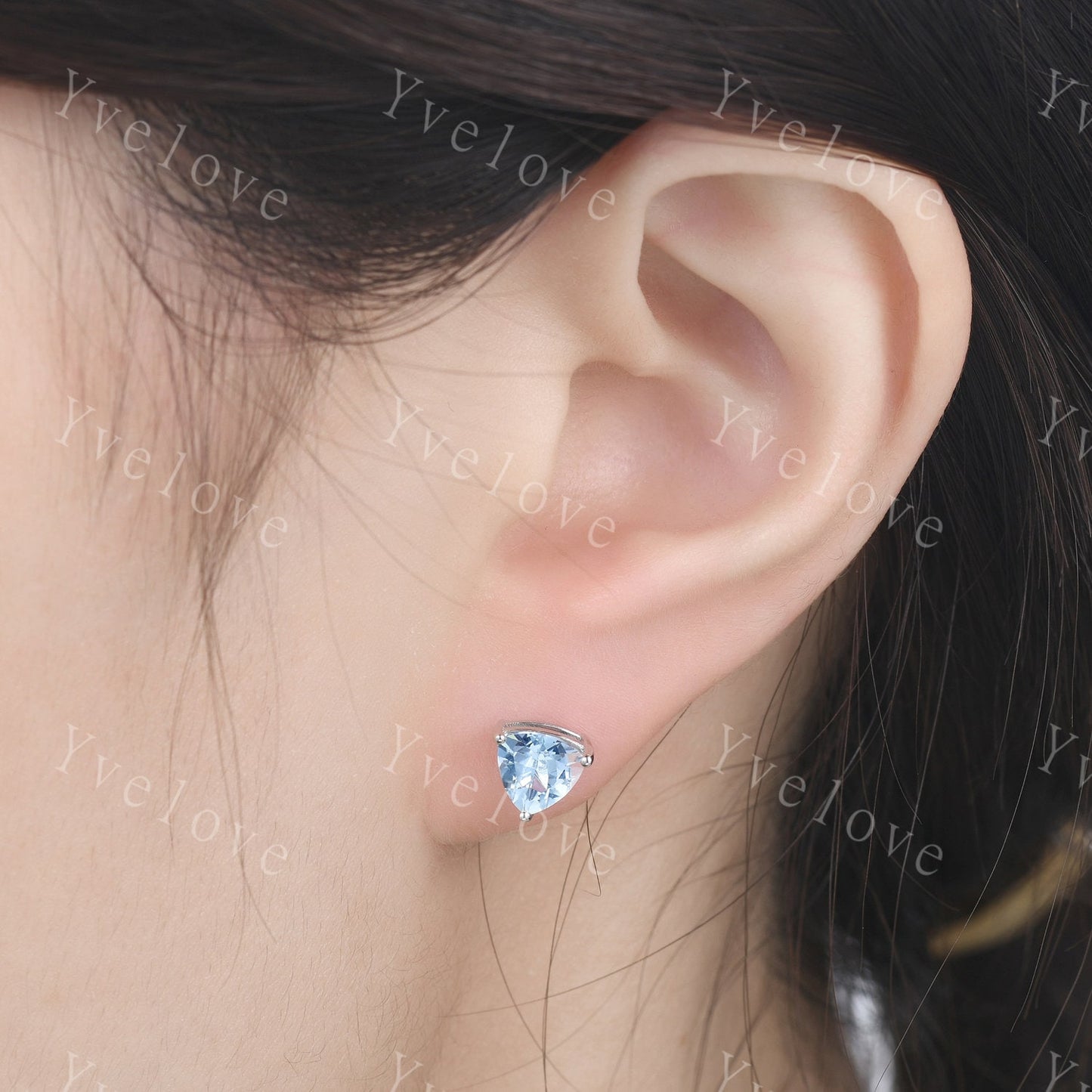 Dainty Triangle aquamarine, earrings natural gemstone jewelry unique earrings studs art deco earring anniversary gift for her Birthday Gift