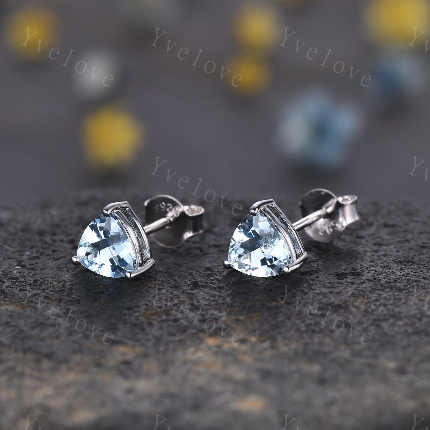 Dainty Triangle aquamarine, earrings natural gemstone jewelry unique earrings studs art deco earring anniversary gift for her Birthday Gift