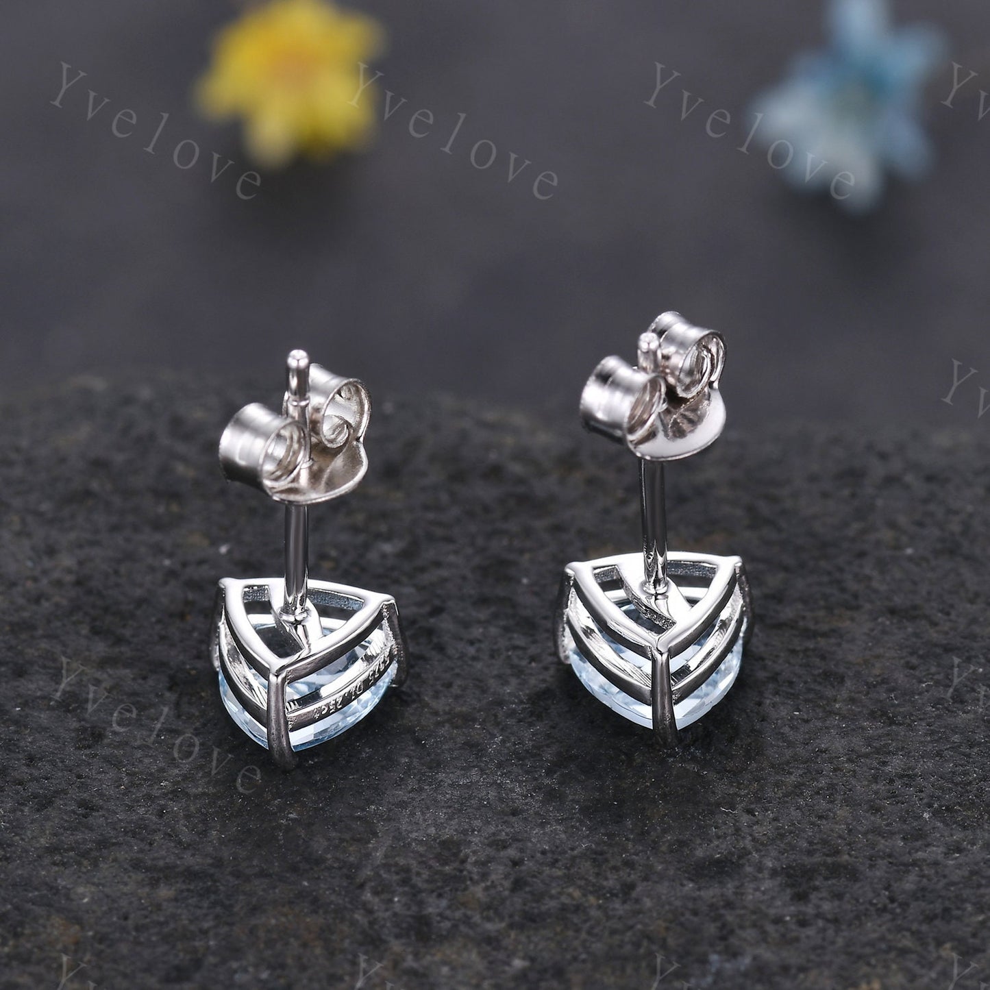 Dainty Triangle aquamarine, earrings natural gemstone jewelry unique earrings studs art deco earring anniversary gift for her Birthday Gift
