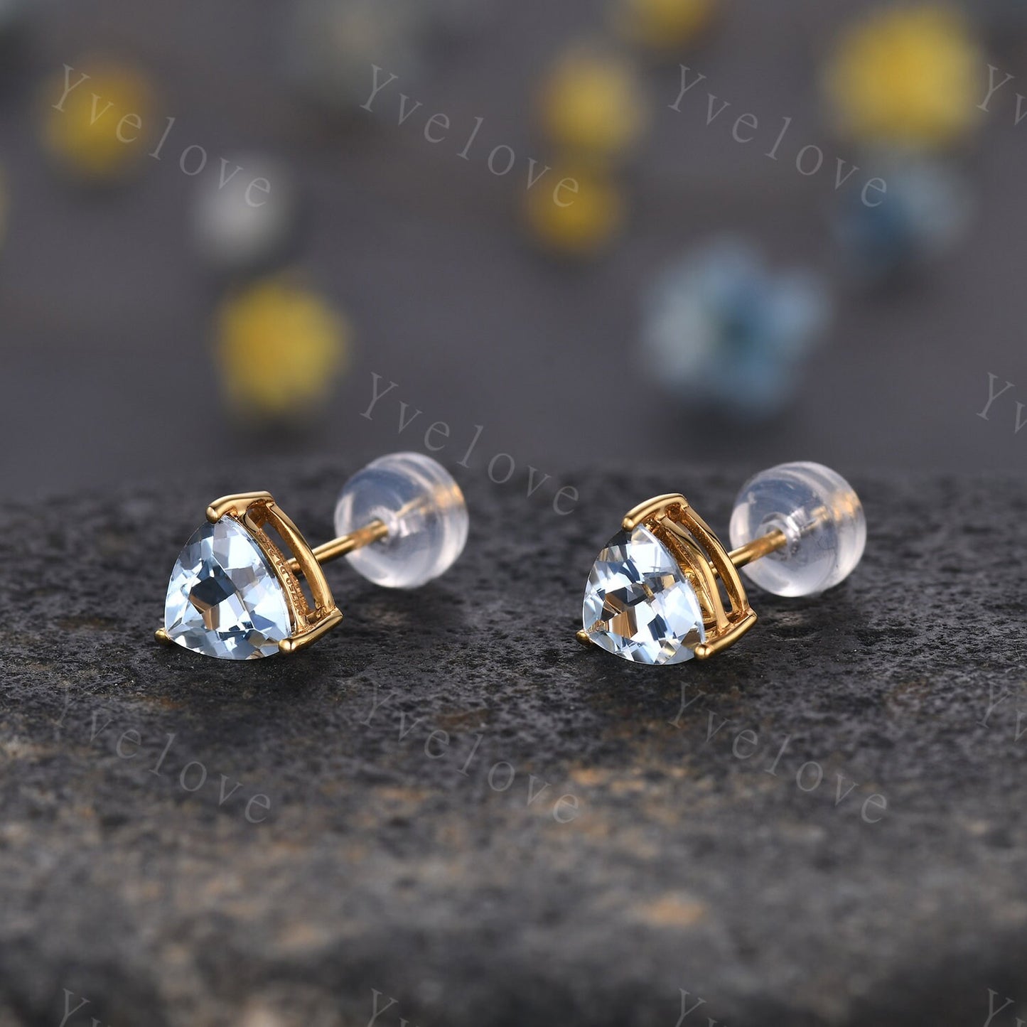 Dainty Triangle aquamarine, earrings natural gemstone jewelry unique earrings studs art deco earring anniversary gift for her Birthday Gift