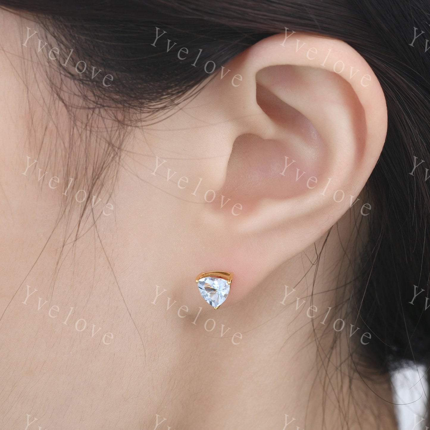 Dainty Triangle aquamarine, earrings natural gemstone jewelry unique earrings studs art deco earring anniversary gift for her Birthday Gift