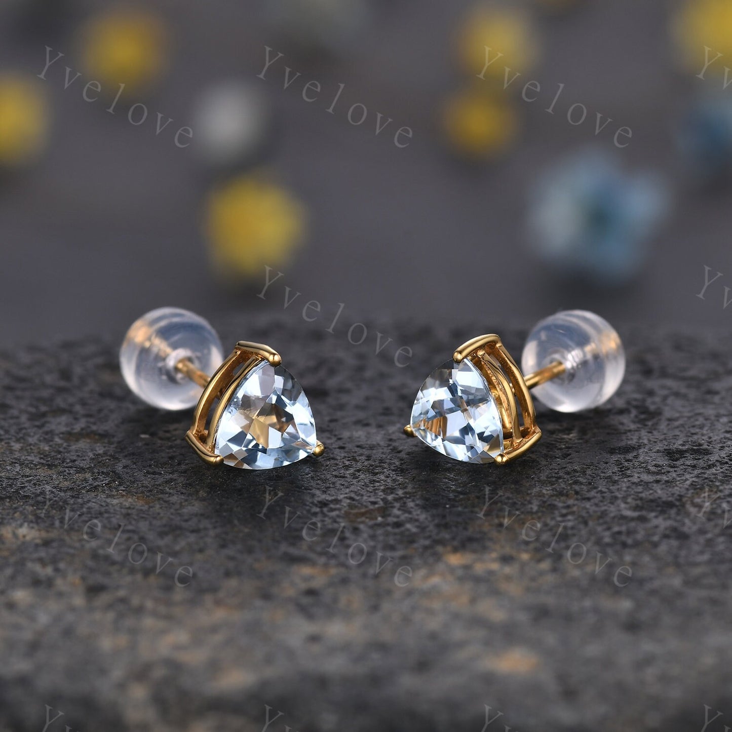 Dainty Triangle aquamarine, earrings natural gemstone jewelry unique earrings studs art deco earring anniversary gift for her Birthday Gift