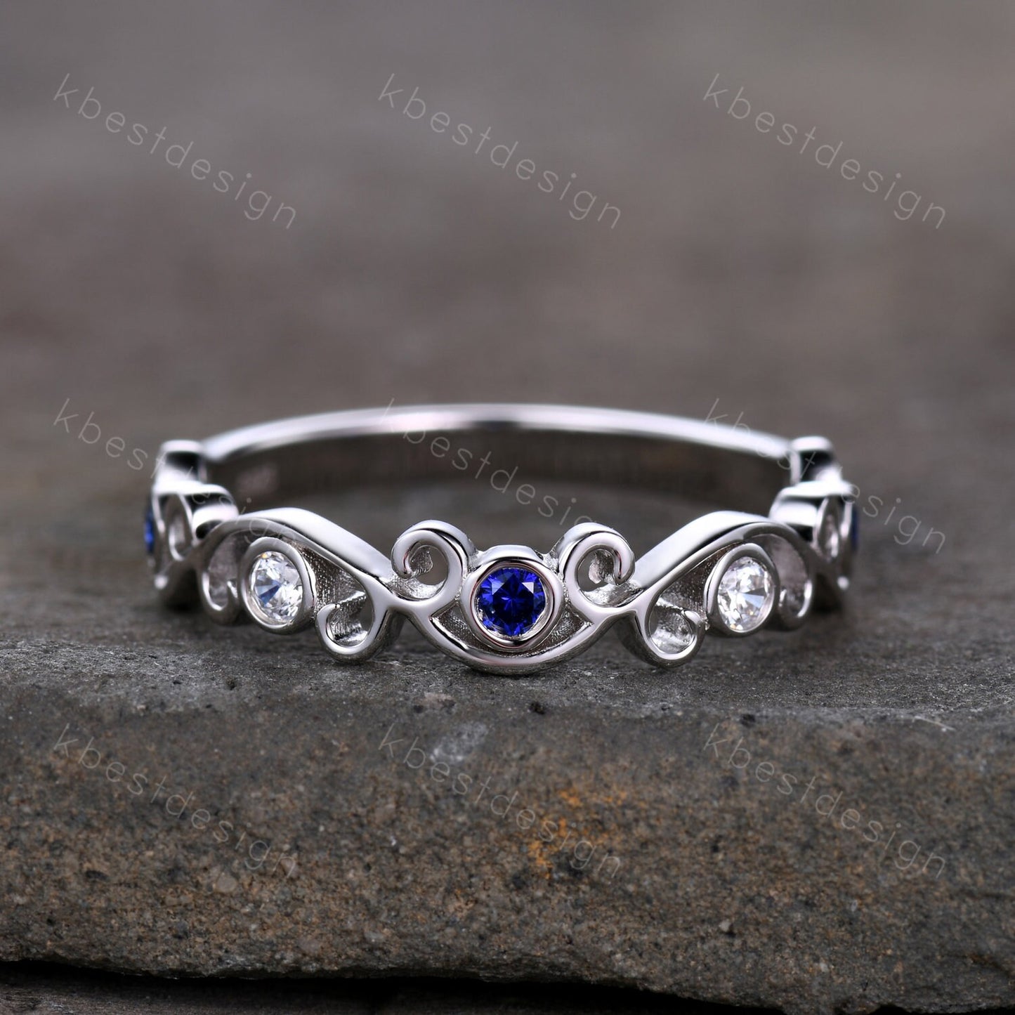 Antique Sapphire Moissanite Wedding Band Women Vintage Twig Floral Wedding Band Engagement Ring Band Bezel Set Bridal Anniversary Ring