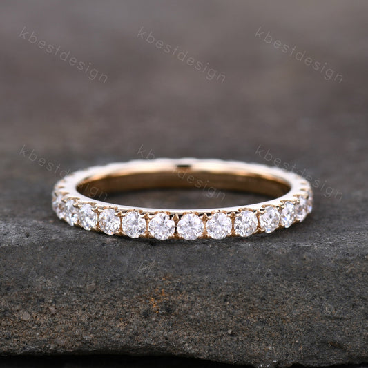 2mm Moissanite Wedding Band 14K Solid Gold Eternity Stacking Band Colorless Moissanite Ring Women Matching Band Bridal Anniversary Ring