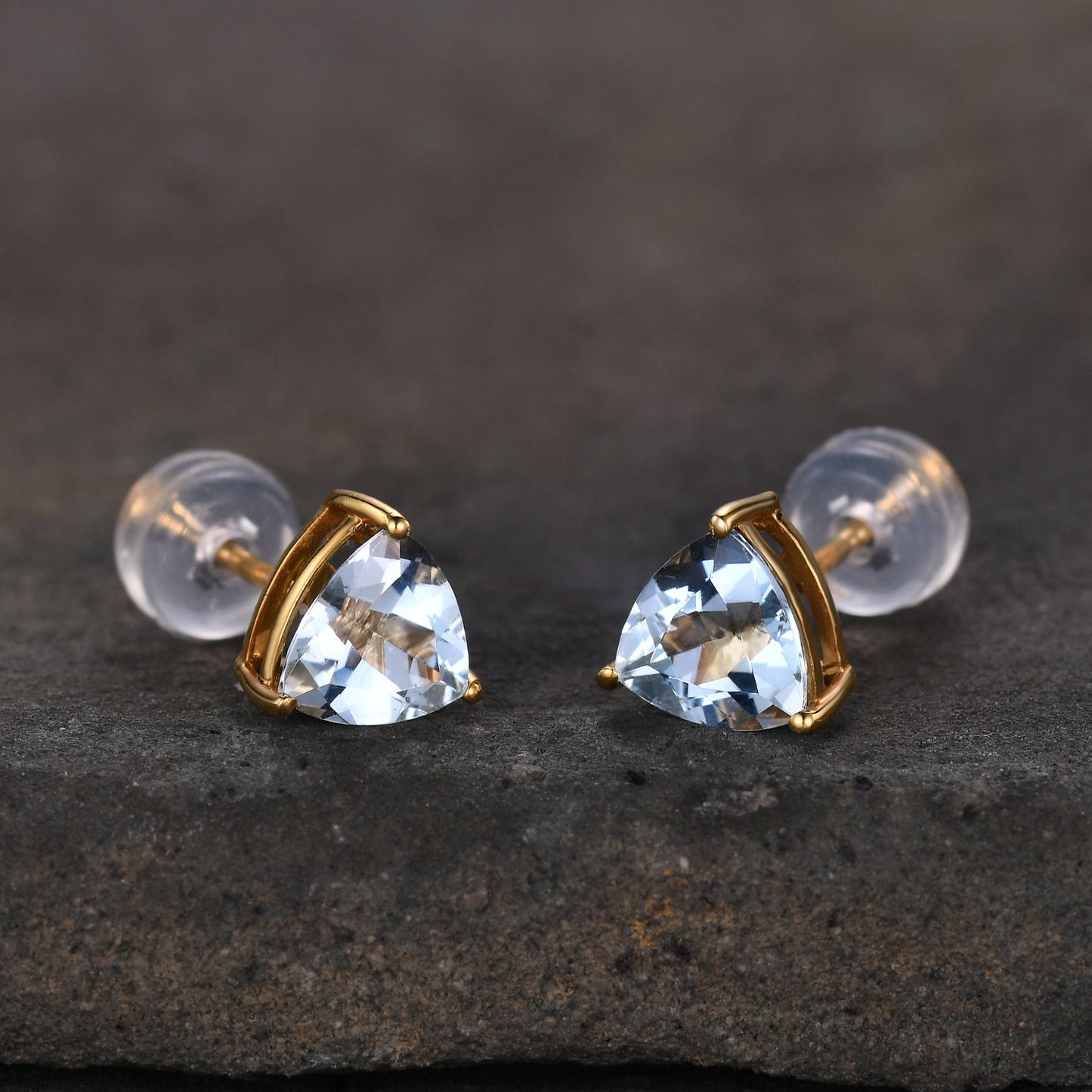 Trillion cut Natural Aquamarine Studs, Silver Aquamarine Earring Studs, March Birthstone Earrings, Genuine Gemstone earrings, Birthday Gift