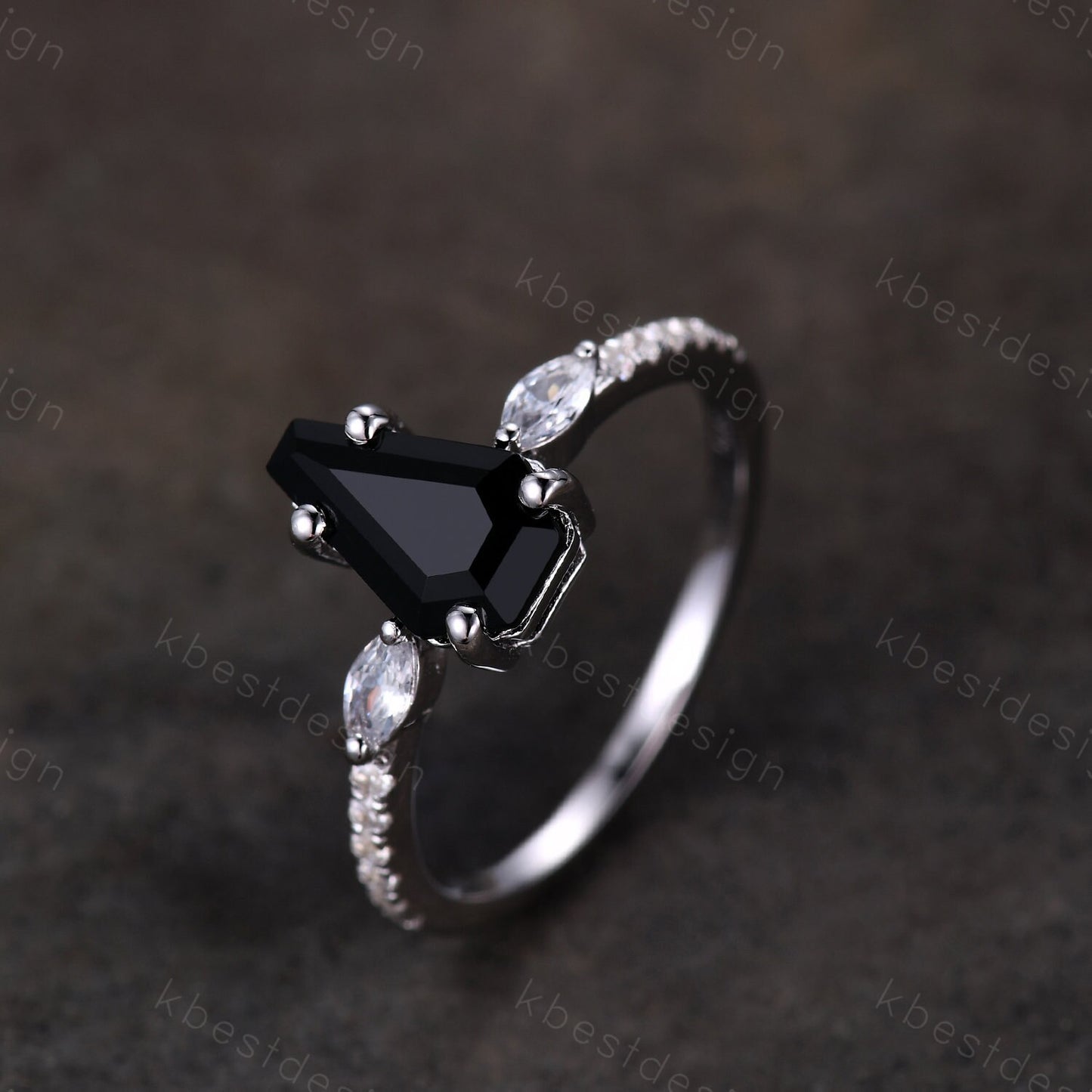 Coffin shaped black onyx engagement ring vintage white gold rings for women art deco marquise cut moissanite ring antique promise ring