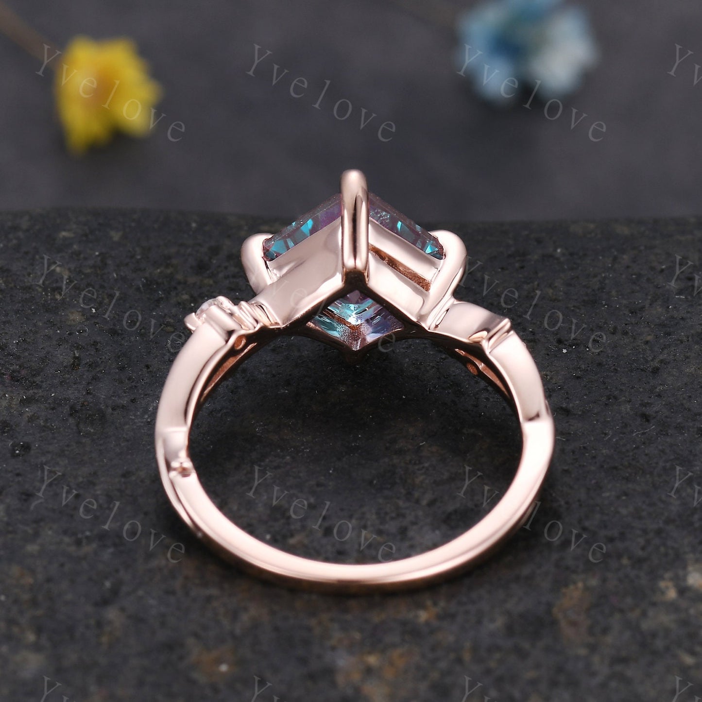 Vintage Princess Cut Alexandrite Engagement Ring,Twisted Ring,Leaf Vine Alexandrite Bridal Set,Branch Ring,Dainty Twig Moissanite Ring Gift