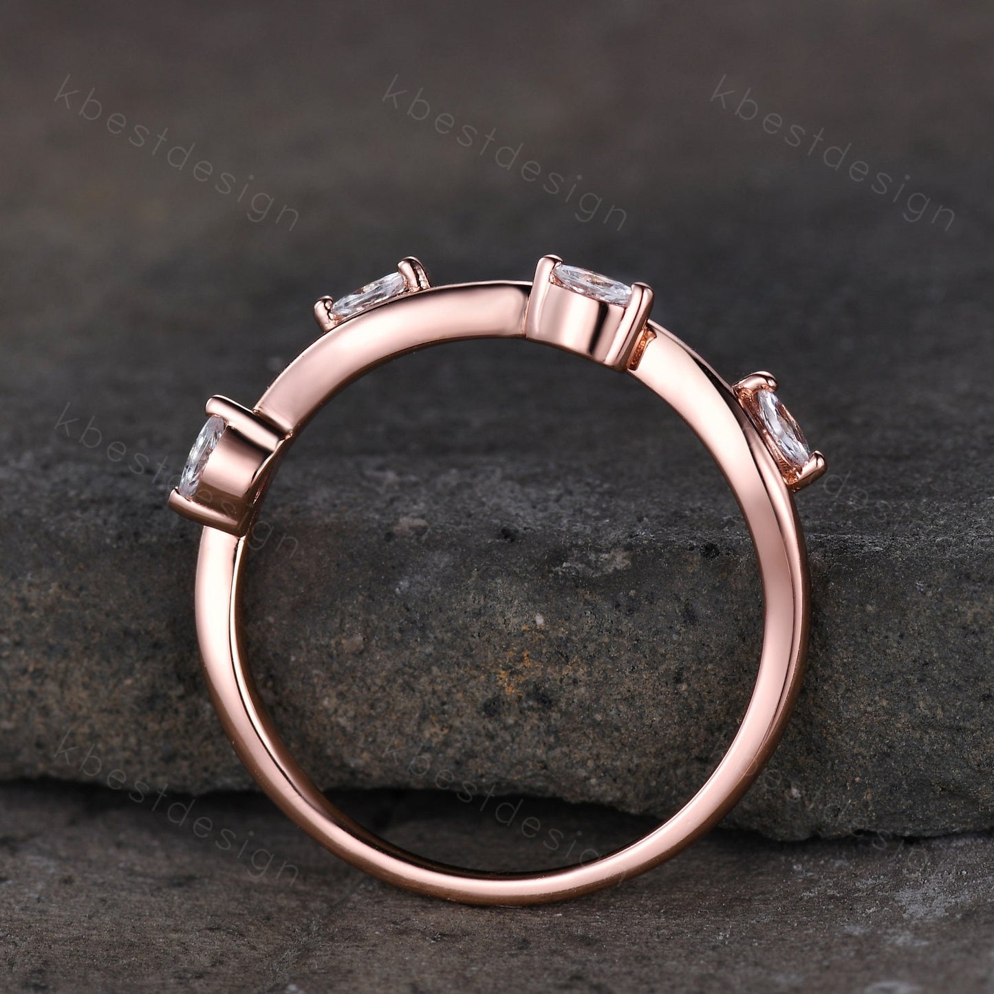Delicate Leaf Style Moissanite Wedding Band Rose Gold Wave Wedding Ring Unique Marquise cut Moissanite Stacking Band Anniversary Ring