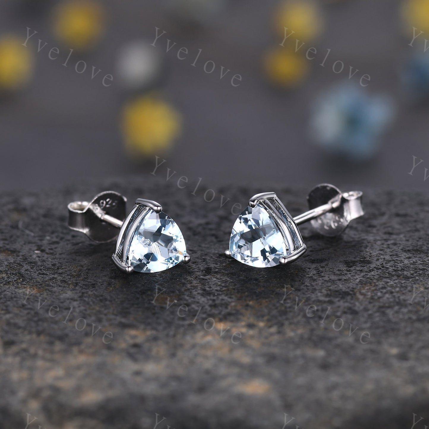 Dainty Triangle aquamarine, earrings natural gemstone jewelry unique earrings studs art deco earring anniversary gift for her Birthday Gift