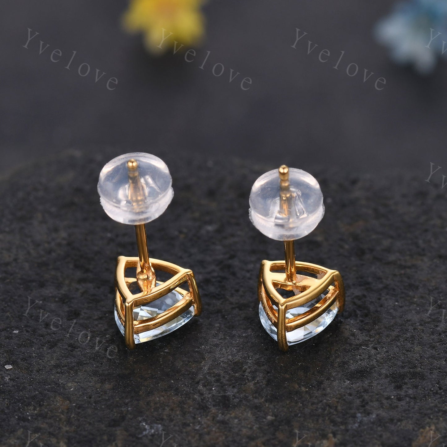 Dainty Triangle aquamarine, earrings natural gemstone jewelry unique earrings studs art deco earring anniversary gift for her Birthday Gift
