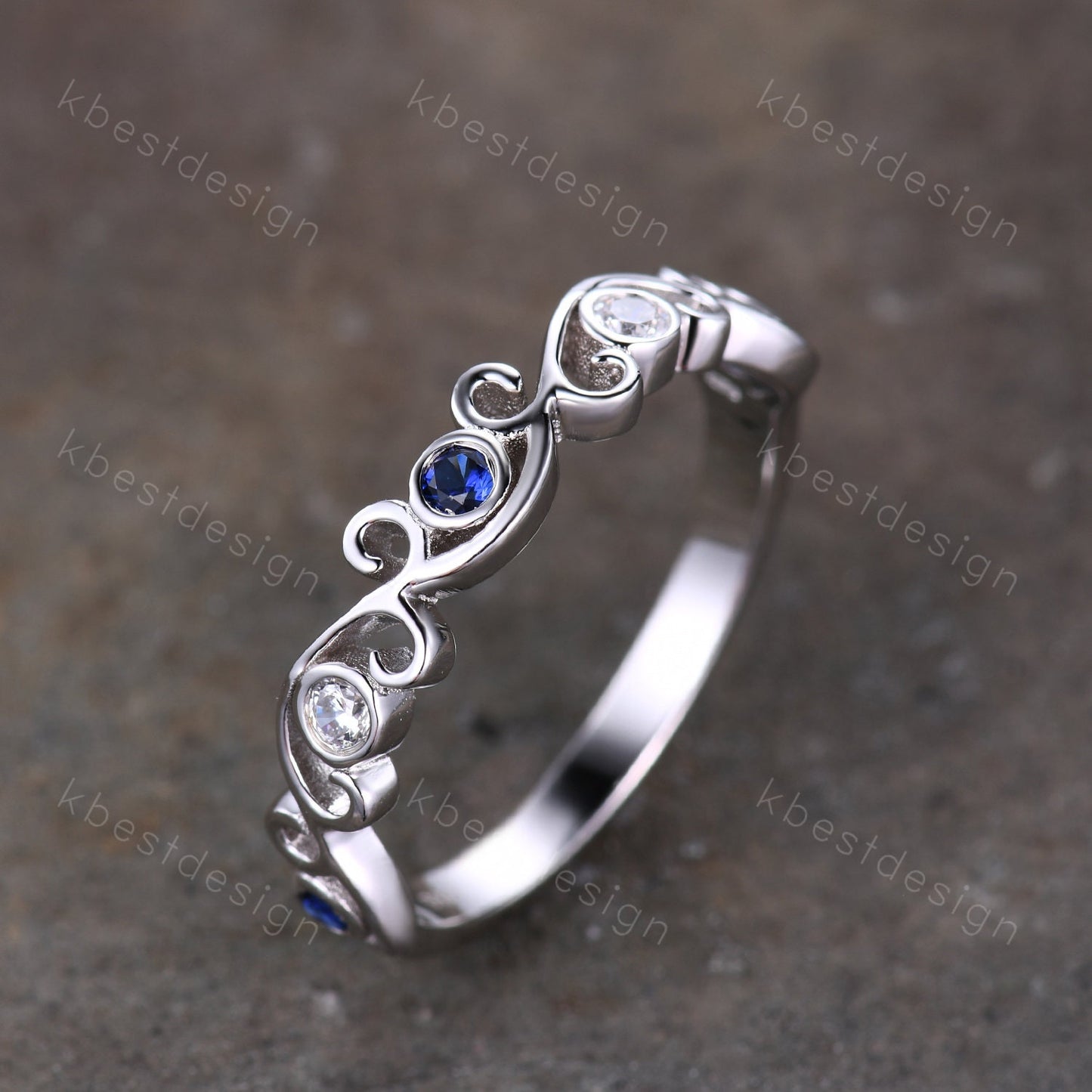 Antique Sapphire Moissanite Wedding Band Women Vintage Twig Floral Wedding Band Engagement Ring Band Bezel Set Bridal Anniversary Ring