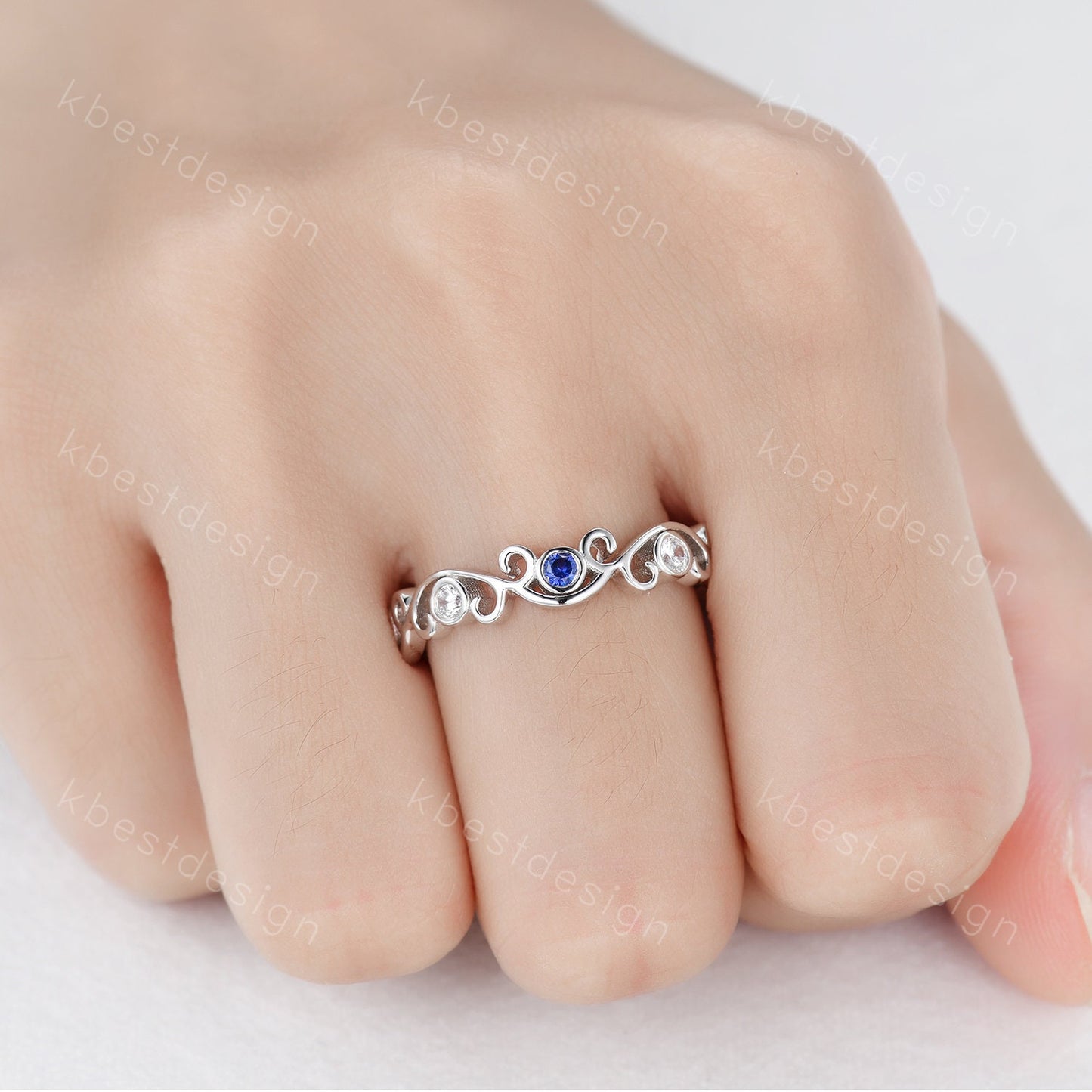 Antique Sapphire Moissanite Wedding Band Women Vintage Twig Floral Wedding Band Engagement Ring Band Bezel Set Bridal Anniversary Ring