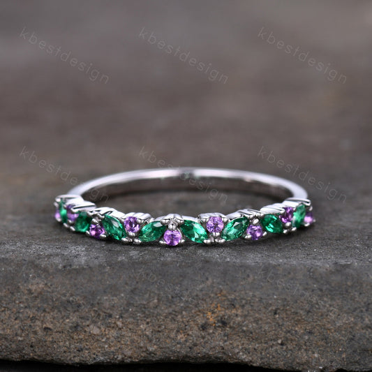 Art deco Emerald wedding band vintage Amethyst wedding ring band unique marquise cut emerald cluster ring women anniversary gift